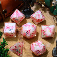 Ensemble de dés en résine polyédrique à fleurs roses, bords tranchants faits à la main pour TRPG RPG Dungeons Dragons -L15