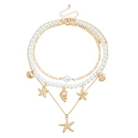 Collier de perles avec pendentif étoile de mer, style européen et américain, pour femme, thème marin, idéal pour les vacances d'été à la plage, en bambou