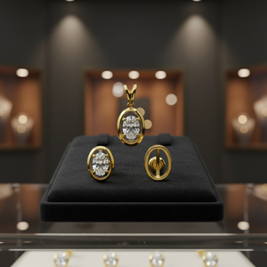 Elegante Conjunto de Pendientes y Aretes con Colgante de Oro, con Piedra Central Brillante, Diseño Clásico Redondo para Mujer - Product Image 3