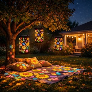 Lámpara Colgante Solar Impermeable de Hierro con Diseño Floral, Proyector de Sombra, Luz LED Cálida Blanca, Decoración de Jardín, Iluminación para Patio Trasero - Product Image 6