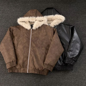 YUCHEN изготовленные на заказ меховые толстовки для мужчин съемные из искусственного меха на заказ на молнии тяжелые толстовки 500gsm с капюшоном из искусственного меха - Product Image 1