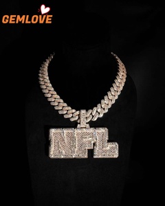 GEMLOVE - Juego de Joyería para Hombre con Colgante de Letra NFL con Diamantes, Cadena Cubana de Oro de 18K, Estilo Hip Hop, para Fiestas y Aniversarios - Product Image 1