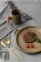 Assiette Vintage, Bol Japonais en Céramique Brut, Vaisselle Rétro de Luxe Léger à Motif Uni, Céramique Haut de Gamme pour la Maison et l'Hôtellerie