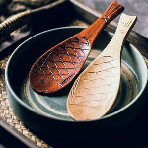Nanmu High-End Solid Wood Rice <b>Spoon</b> Non-Sticky Rice Holding Shovel for Household Use Fish Shaped Wooden Spatula - Product Image 1