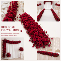 Guirlande Florale Rouge en Plastique pour Fêtes, Rose Artificielle Bordeaux, Décoration de Luxe pour Table de Mariage