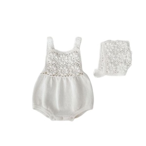 1 pezzo pagliaccetto floreale lavorato a maglia con etichetta personalizzata in primavera vestiti per neonato per neonato con collo quadrato canotta per bambine - Product Image 1