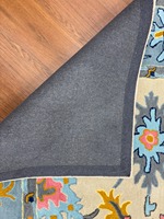 Tapis en laine tufté à la main, antistatique, écologique, insonorisant, adapté aux animaux domestiques, à poils moyens, bleu beige, motif floral sur le bord