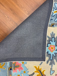 Tapis en laine touffeté à la main antistatique haute pile bleu Beige bordure florale Design indien tapis fait main pour chambre salon maison - Product Image 2