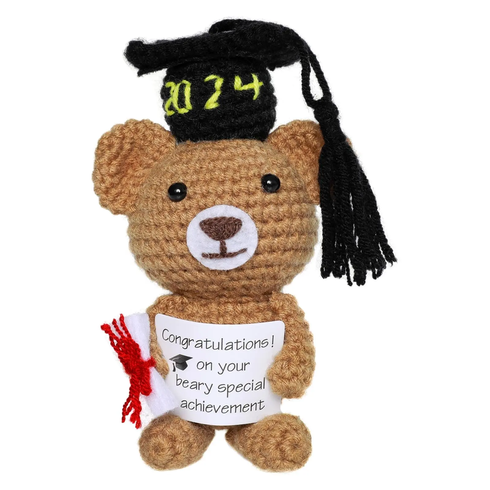 Urso de pelúcia feito a mão para formatura de estudantes, urso de pelúcia de apoio emocional, decoração de crochê para estudantes universitários, presente de 2024
