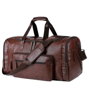 Travel Fashion Crazy Horse Duffel Bags Men Pu Faux Leather Duffle Bag For Men