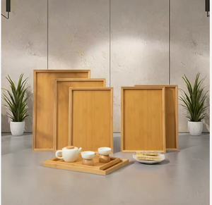 Plateau de service rectangulaire en bambou avec finition laquée |   Meuble de rangement moderne orange portable multi-compartiments et multi-niveaux, design détachable pour la maison - Product Image 1