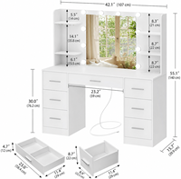 Miroir de coiffeuse en bois avec prise électrique, 10 lumières, 7 tiroirs, 3 modes de couleur disponibles, pour salon et chambre, blanc pur