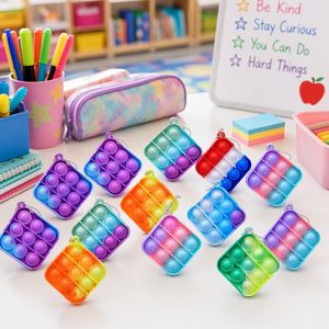 Porte-clés <span class=keywords><strong>Pop</strong></span> <span class=keywords><strong>It</strong></span> carré miniature en silicone, dégradé multicolore, jouet à bulles à presser, format de poche, jouet sensoriel anti-anxiété - Product Image 2