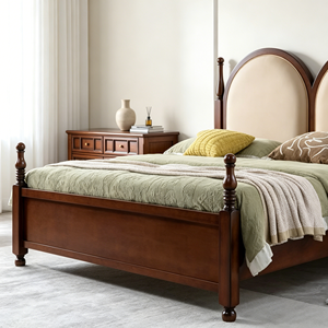 Traditional Queen Size Upholstered Bed Frame with Fabric Headboard and Wooden Posts - Product Image 4