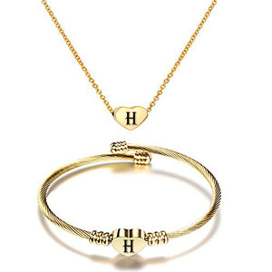 Stainless Steel Heart Necklace And <b>Bracelet</b> <b>Set</b> 18K Gold Plated Women's Jewelry Gift For Her - Product Image 2