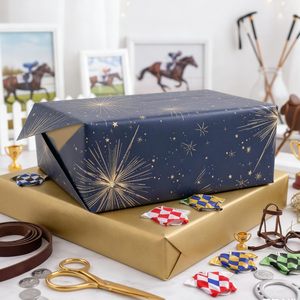 Blue Gold Starburst Wrapping <b>Paper</b> Reversible Double Side 1 Roll Gift Wrap For Birthday Valentine's Day Graduation Mother's Day - Product Image 4