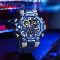 Montre-bracelet numérique LED sportive SMAEL 8110 avec chronographe, chronomètre, luminescence, résistance à l'eau 50 bars, alarme, bracelet en caoutchouc, boîtier en alliage pour homme