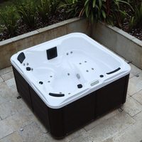 Baignoire Spa en Acrylique avec 35 Jets de Massage, Jacuzzi Intérieur/Extérieur avec Filtre à Ozone et 9 Lumières LED, Structure en Acier Inoxydable