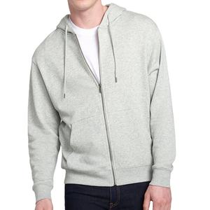 Sweat à capuche zippé pour homme, de bonne qualité, vintage, gris, épaules tombantes, broderie, poids lourd, 100% coton - Product Image 1