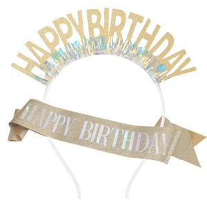 Ensemble serre-tête et écharpe Joyeux Anniversaire, Paillettes Or Argent, <span class=keywords><strong>Accessoires</strong></span> de Fête d'Anniversaire - Product Image 6