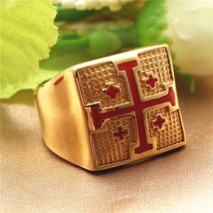 Men's <b>Cross</b> <b>Ring</b> Titanium Steel Enamel Red Gold Plated Punk Style Fashion Jewelry Gift - Product Image 1