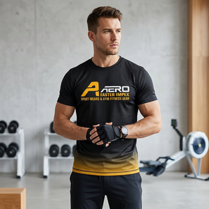 T-shirt de sport pour homme imprimé par transfert thermique, dégradé noir-jaune, manches courtes, coupe ajustée, séchage rapide, 100% coton tricoté, 180 grammes - Product Image 4