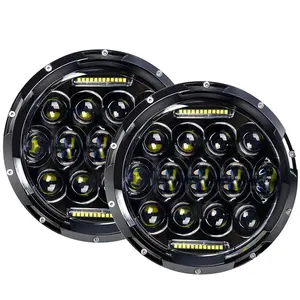 Phares LED de 7 pouces, 75W, pour j-eep JK TJ LJ, avec feux de jour (DRL), feux de route ronds Hi/Lo