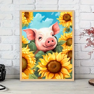 <span class=keywords><strong>Peinture</strong></span> Diamant 5D DIY Songwoo : <span class=keywords><strong>Cochon</strong></span> Mignon Tenant un Tournesol – Mosaïque Murale Animale Florale à Perles Rondes pour Décoration Intérieure - Product Image 1