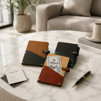 Porte-Comptes en Cuir Riveté Personnalisé Boshiho avec Logo, Bicolore, pour Restaurant, Porte-Menu en Cuir