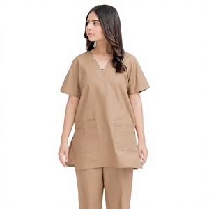 Ensemble de blouses médicales unisexe EVERGLOW noir à col en V en coton et élasthanne, uniformes d'hôpital, pantalons de détection d'aiguilles pour médecins, thermocollés sans coutures - Product Image 1
