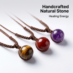 Collana con Ciondolo in Pietra Naturale Occhio di Tigre Rosso Giallo 16mm, Gioiello Curativo in Cristallo <span class=keywords><strong>Ossidiana</strong></span> Occhio Arcobaleno - Product Image 3