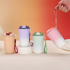 304 Stainless Steel Insulated <b>Cup</b> Gradient Color Coffee Mug with <b>Straw</b> and Rope Portable Dual Use <b>Cup</b> - Product Image 3
