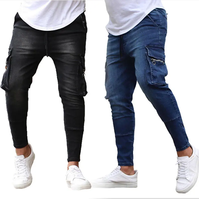 Jeans d'automne pour hommes, poches latérales, taille moyenne, petits pieds, jeans skinny décontractés pour hommes