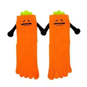 Automne été cinq orteils chaussettes mignon abstrait dessin animé mi-mollet équipage respirant siamois <span class=keywords><strong>Lippo</strong></span> cynique carotte Sexy dessin animé chaussettes - Product Image 2
