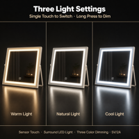Miroir de maquillage rond en cristal blanc avec lumières LED 40 cm, 3 modes de couleur, variateur d'intensité, capteur tactile, rotation à 360°