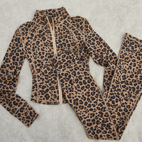 Fitness femmes ensembles deux pièces imprimé léopard fleuri serré Yoga costumes pantalon évasé haut botte coupe pantalon décontracté 2 pièces ensemble femmes