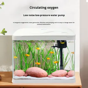 Aquarium en verre haute définition cintré à chaud, éclairage LED, circulation de l'eau, salon, petit aquarium de bureau, sans changement d'eau - Product Image 6