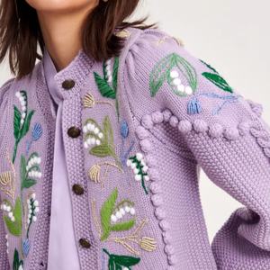 Suéter de <span class=keywords><strong>punto</strong></span> suelto de invierno con logotipo personalizado Jacquard para mujer, prendas de <span class=keywords><strong>punto</strong></span> bordadas a mano de ganchillo, cárdigan Vintage, suéter de <span class=keywords><strong>punto</strong></span> - Product Image 5