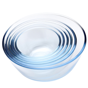 Venta caliente de vidrio redondo Ensalada de frutas Preparación de alimentos Tazón para servir Tazón para mezclar de vidrio con tapa de madera - Product Image 2