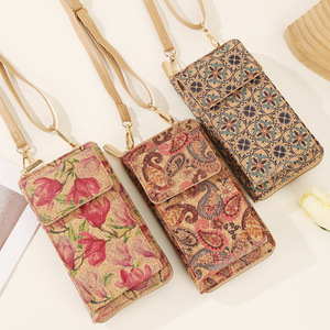 Borsa per cellulare da donna Borsa <span class=keywords><strong>a</strong></span> <span class=keywords><strong>tracolla</strong></span> versatile vintage Borsa con stampa in sughero Borsa spaziosa con stampa floreale per attività all'aperto - Product Image 1