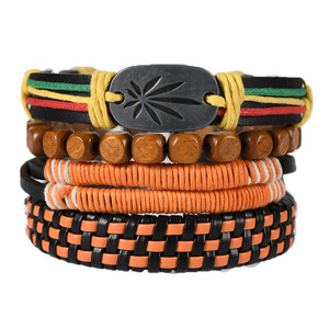 Brazalete Trenzado Estilo Jamaicano, Pulsera Punk Vintage, Brazalete con Dijes de Surfista, Joyería Bohemia para Parejas, Aleación de Zinc y Madera con Rubí - Product Image 1