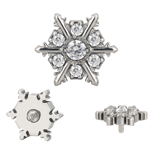 Snowflake Earring Titanium CNC Set CZ Snow 16G Labret roscado internamente - Product Image 3