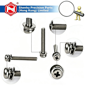 Small Cheese Head Combination <b>Screw</b> with Plain & Spring Washer Nickel Metric M3 Coarse Thread Class 8.8 - Product Image 4