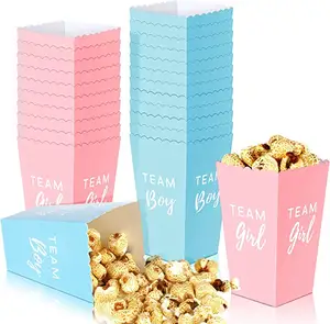 Pafu Baby Shower Blue Pink Decorative Dinnerware Mini Popcorn and Candy Favor Treat Boxes Gender Reveal Paper Popcorn Boxes