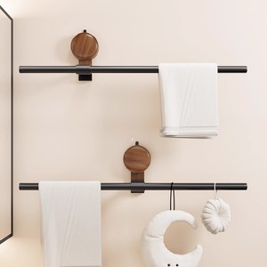Towel Rack Single Bar 60 Cm Wood Grain With Hook Bathroom Towel Holder - Product Image 1