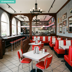 Retro American Diner Furniture Red White PU Leather Restaurant Booth Seating Chrome Frame Dining Chair <b>Formica</b> Top <b>Table</b> Set - Product Image 4