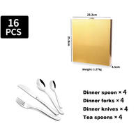 Coffret Cadeau Exquis de Couverts en Acier Inoxydable, Vente en Gros, 16 Pièces, Couteaux, Fourchettes, Cuillères, Ensemble de Couverts Argent Miroir