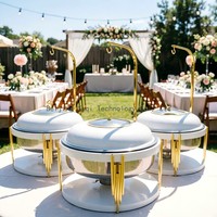 Calentador de Sopa Comercial de Lujo con Tapa Colgante para Buffet de Hotel y Platos Calientes de Boda, Diseño Blanco y Dorado