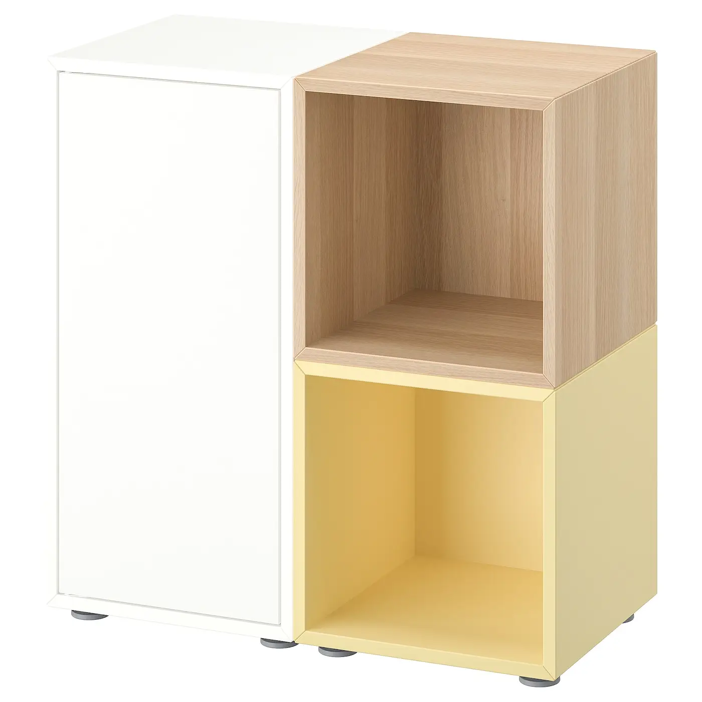 CABINET COMBINATION WITH FEET, WHITE/STAINED OAK EFFECT PALE YELLOW, 70X35X72 CM