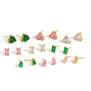 Gentle Monster <b>Stud</b> <b>Earrings</b> Crystal Rhinestone <b>Emerald</b> Cut Gold Plated Women's Fashion Jewelry Gift - Product Image 5